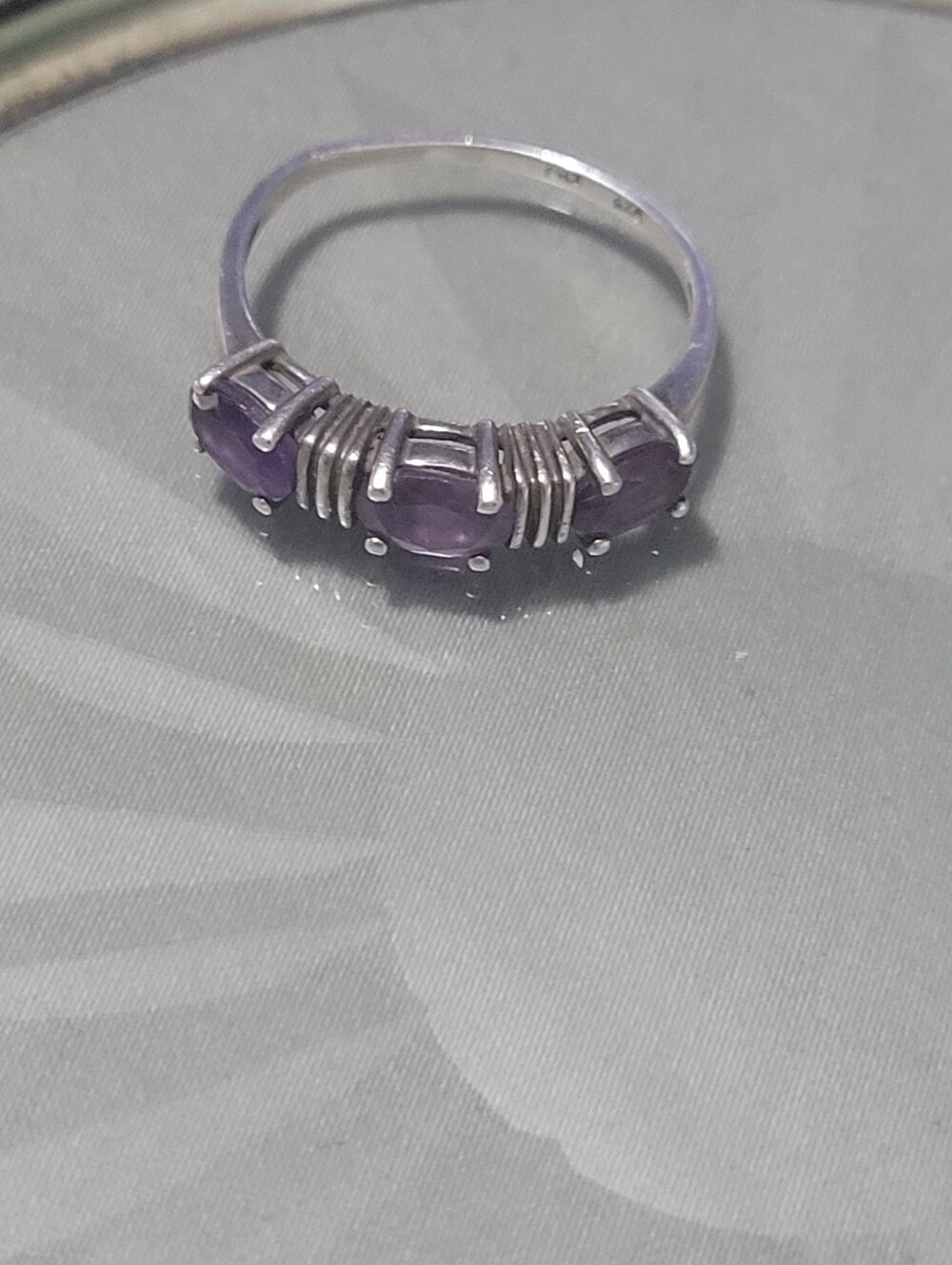 Sterling Silver Amethyst Three-Stone Ring